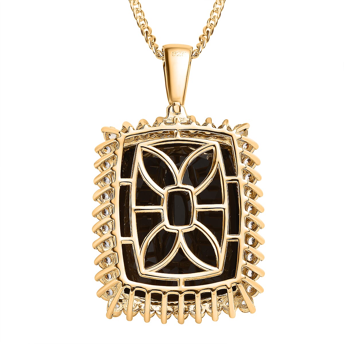 Smoky Quartz & Natural Zircon Pendant with Chain (Size 24) in 18K Yellow Gold Vermeil Plated Sterling Silver 3.60 Ct, Silver Wt. 13.21 Gms