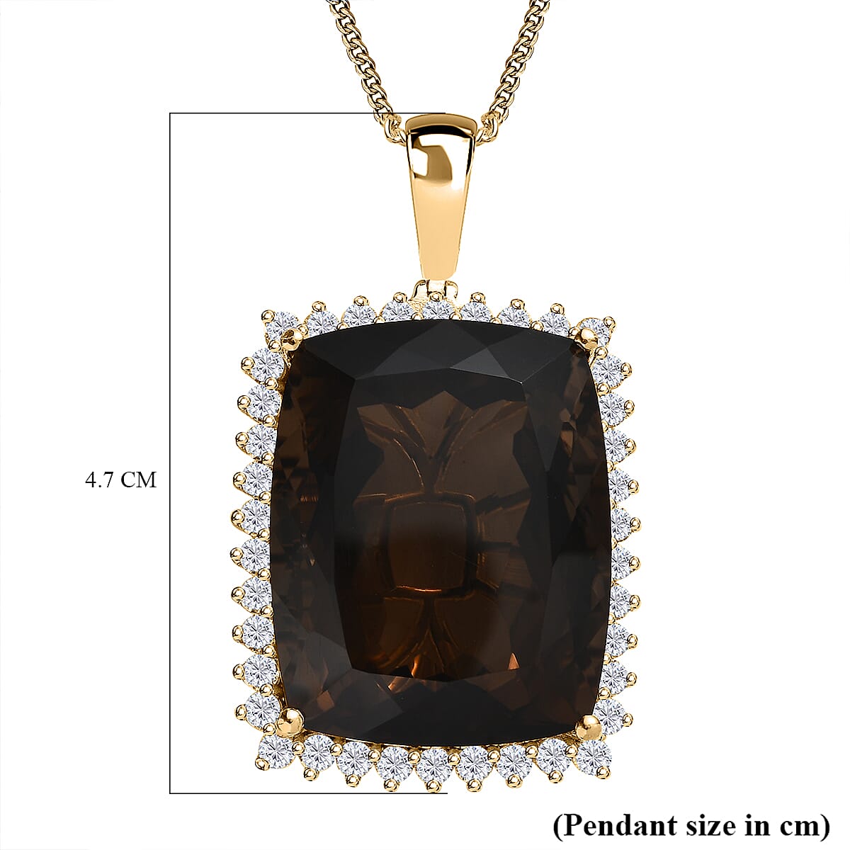 Smoky Quartz & Natural Zircon Pendant with Chain (Size 24) in 18K Yellow Gold Vermeil Plated Sterling Silver 3.60 Ct, Silver Wt. 13.21 Gms