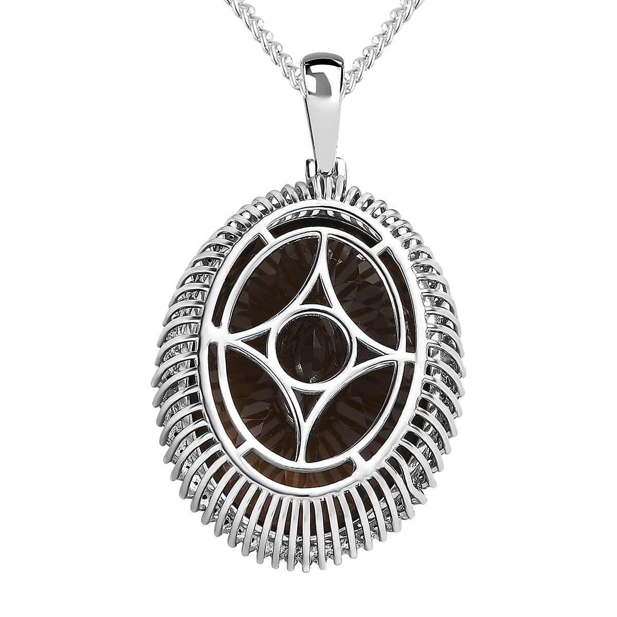 Smoky Quartz & Natural Zircon Pendant with Chain (Size 20) Platinum Overlay Sterling Silver 56 Ct, Silver Wt. 10.62 Gms