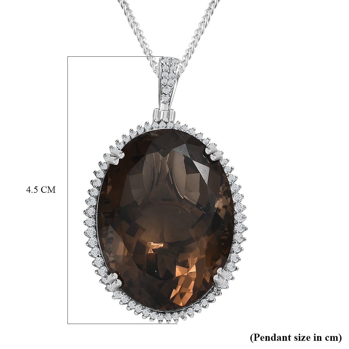 Smoky Quartz & Natural Zircon Pendant with Chain (Size 20) Platinum Overlay Sterling Silver 56 Ct, Silver Wt. 10.62 Gms