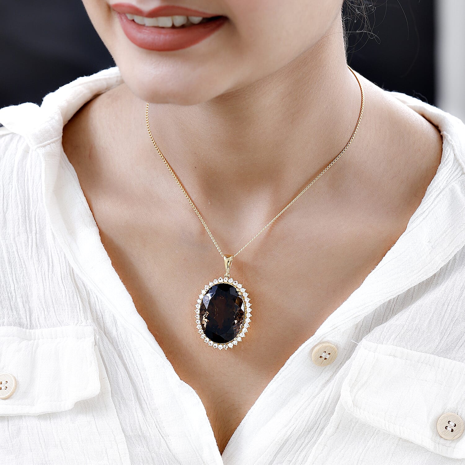 Smoky Quartz & Natural Zircon Pendant with Chain (Size 20) 18K Yellow Gold Vermeil Plated Sterling Silver 70.53 Ct, Silver Wt. 14.47 Gms