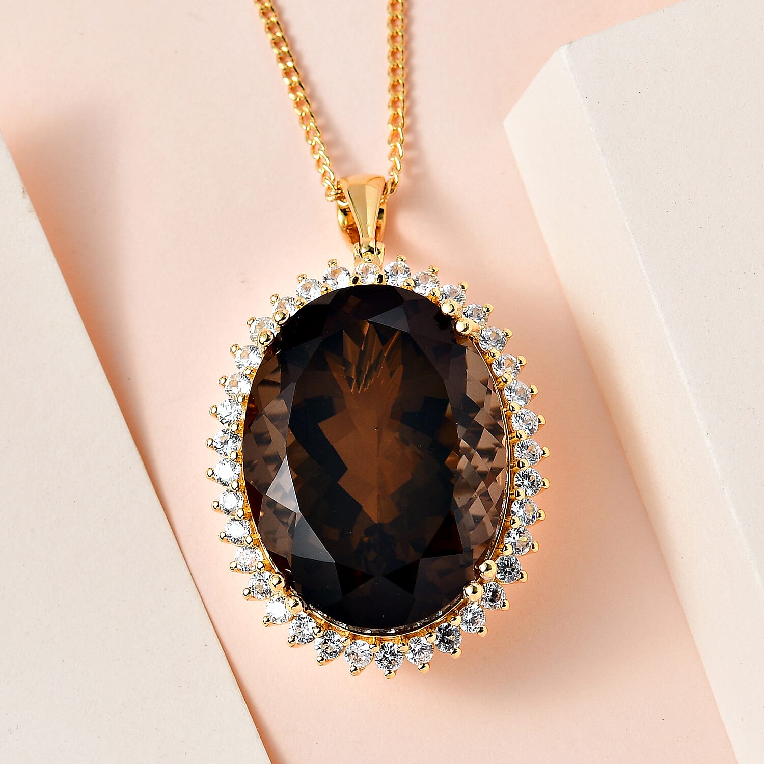 Smoky Quartz & Natural Zircon Pendant with Chain (Size 20) 18K Yellow Gold Vermeil Plated Sterling Silver 70.53 Ct, Silver Wt. 14.47 Gms
