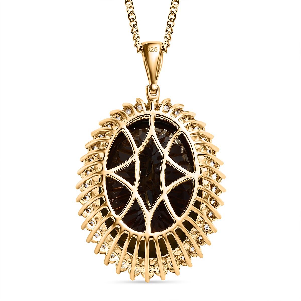 Smoky Quartz & Natural Zircon Pendant with Chain (Size 20) 18K Yellow Gold Vermeil Plated Sterling Silver 70.53 Ct, Silver Wt. 14.47 Gms