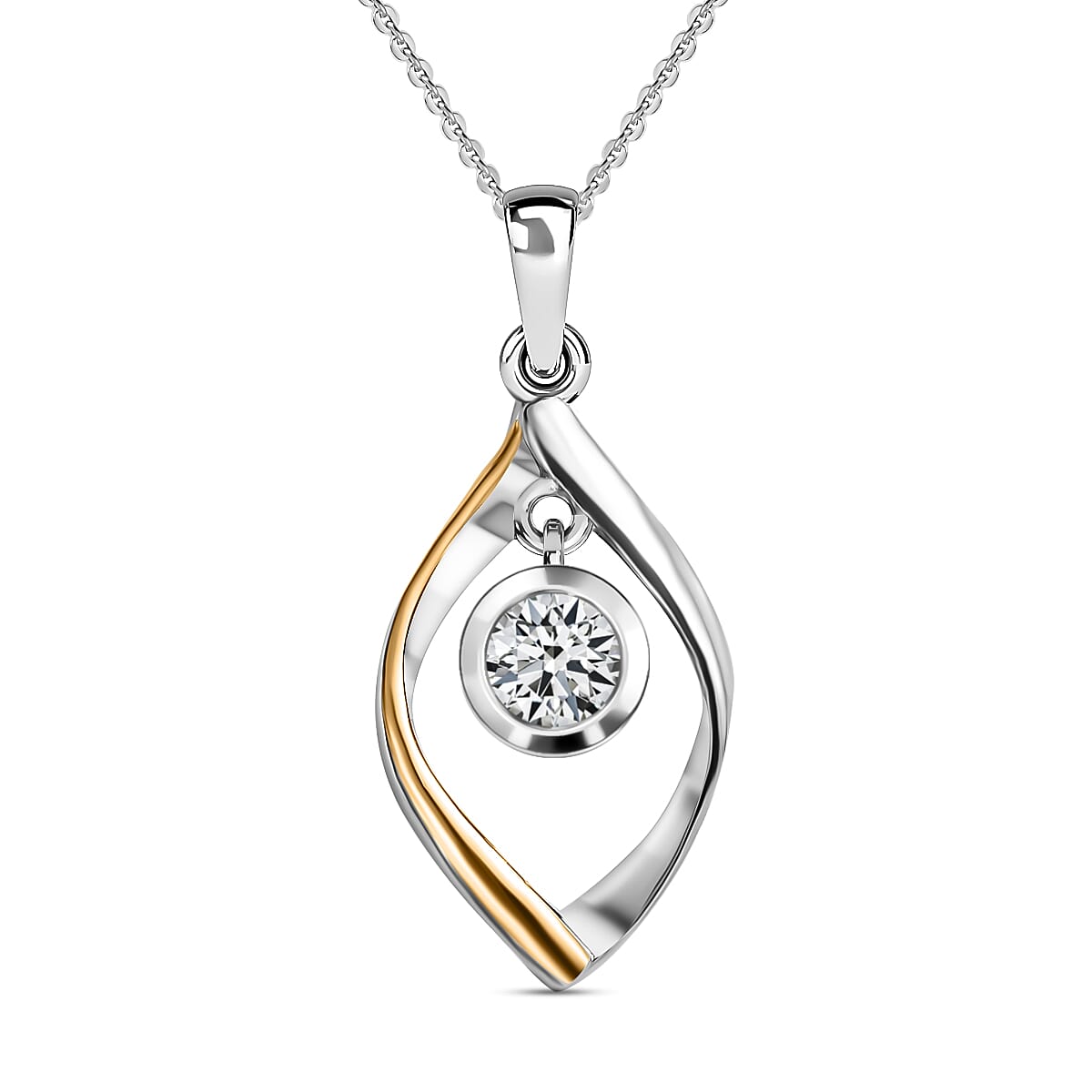 Moissanite Pendant with Chain (Size 20) in Vermeil Yellow Gold and Platinum Plated Sterling Silver