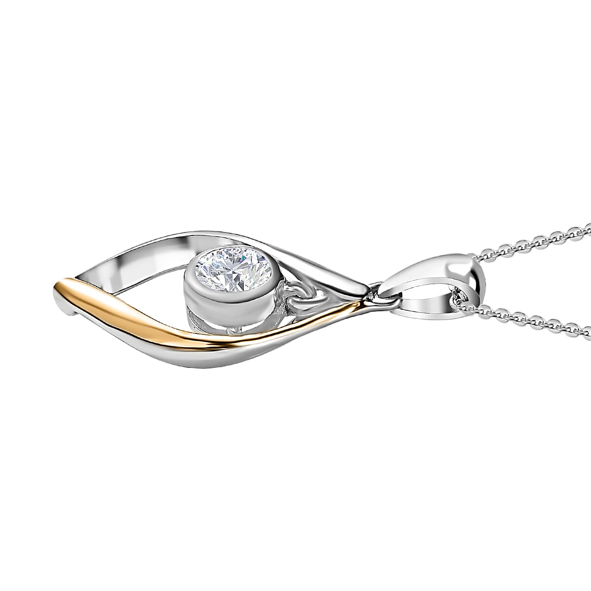 Moissanite Pendant with Chain (Size 20) in Vermeil Yellow Gold and Platinum Plated Sterling Silver