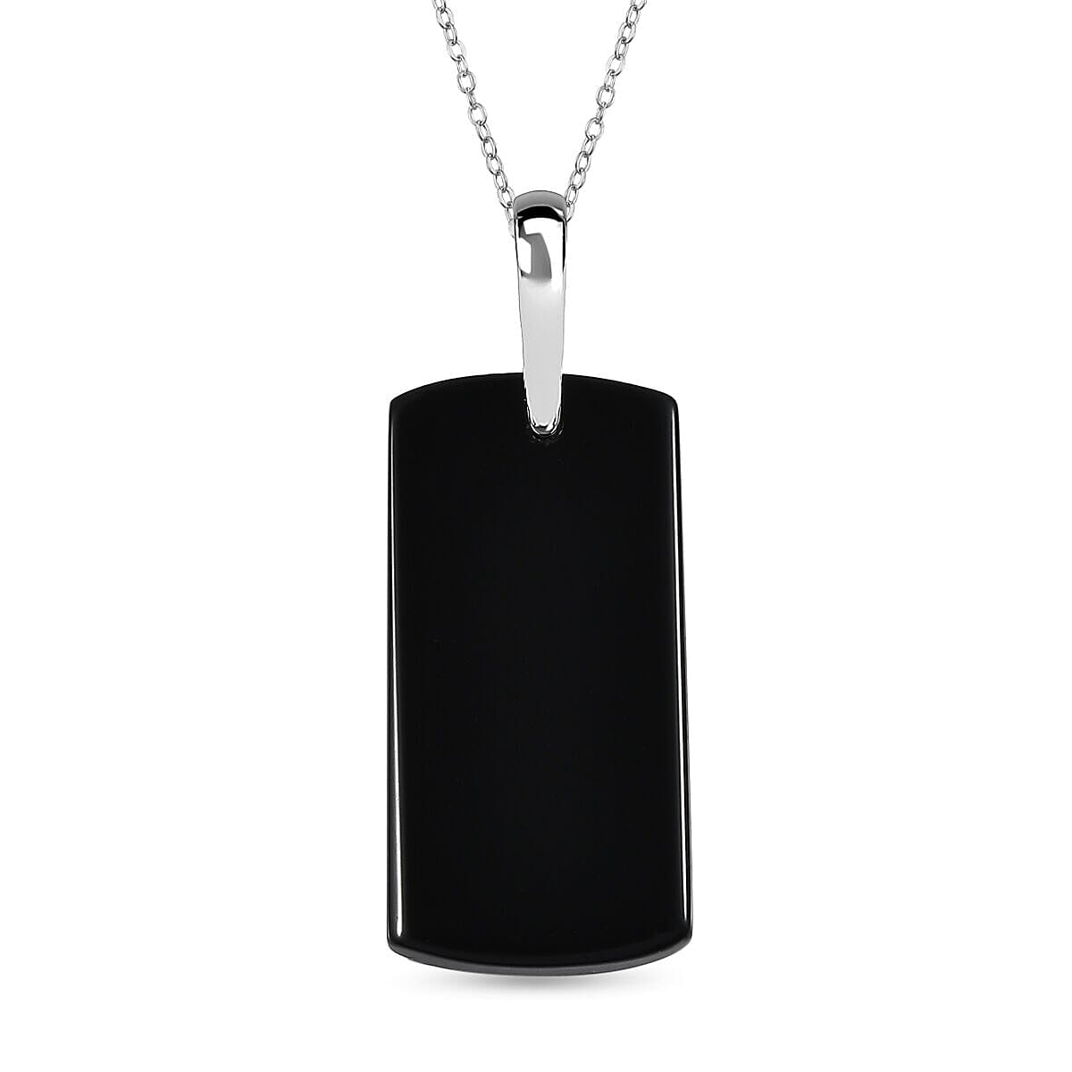 Black Onyx Pendant With Chain (Size 20) in Platinum Overlay Sterling Silver 15.0 Ct