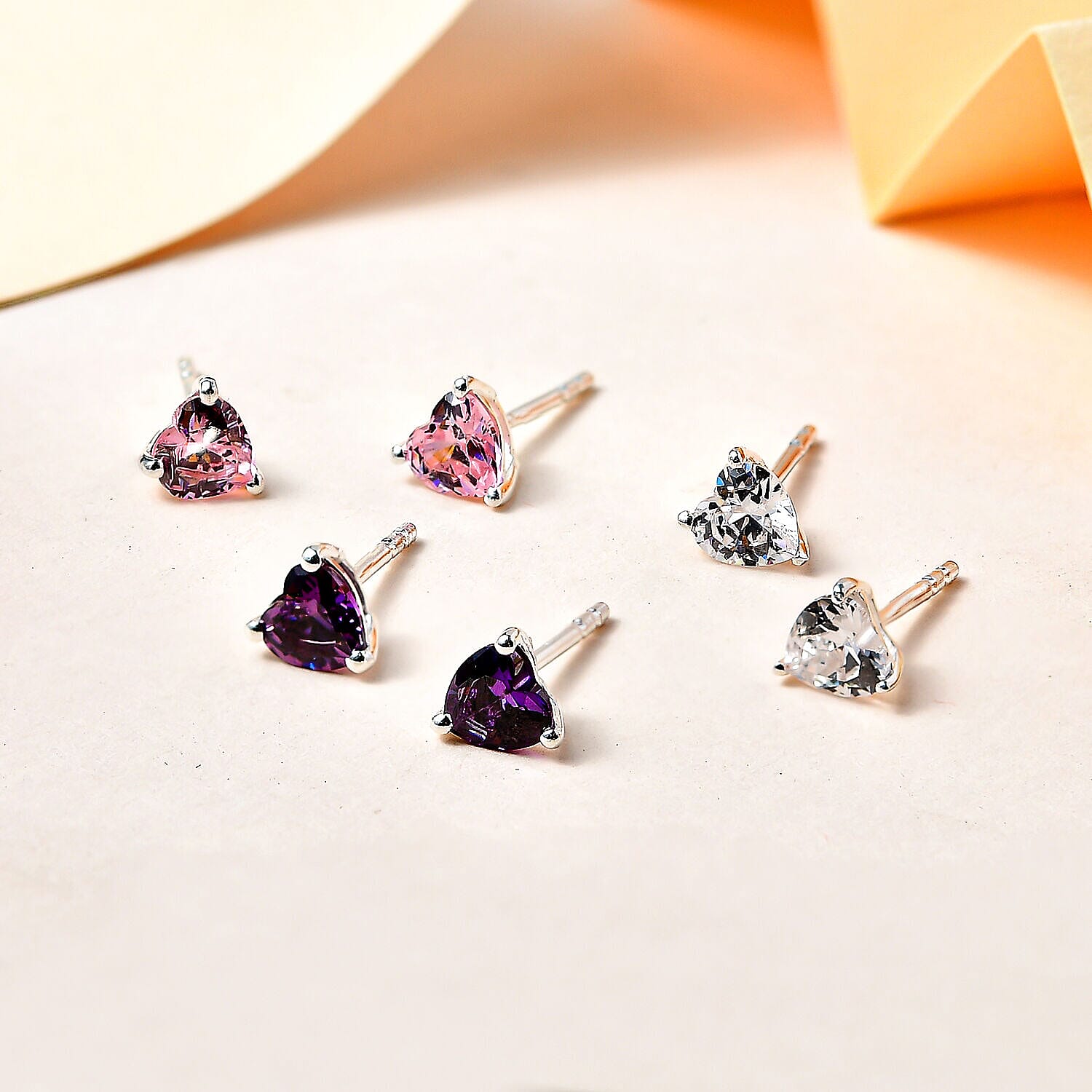 Set of 3 - Simulated Diamond Solitaire Stud Earrings Sterling Silver