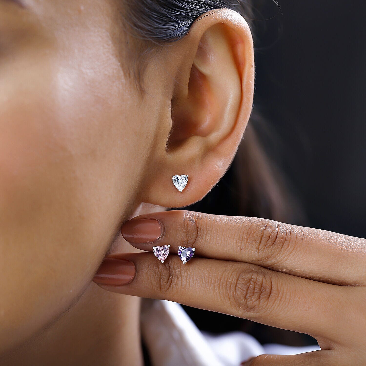 Set of 3 - Simulated Diamond Solitaire Stud Earrings Sterling Silver