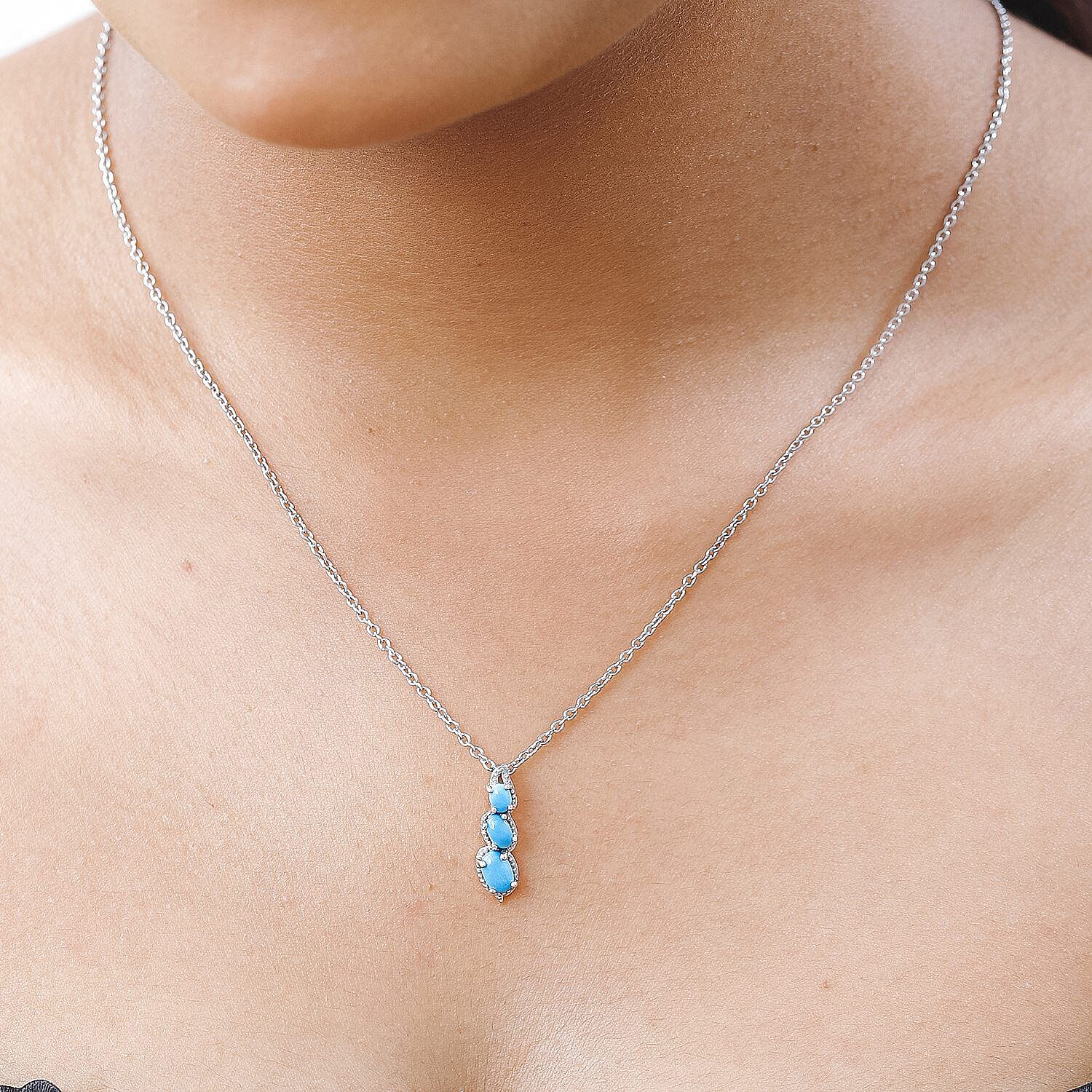 Arizona Sleeping Beauty Turquoise Pendant with Chain (Size 20) in Platinum Overlay Sterling Silver