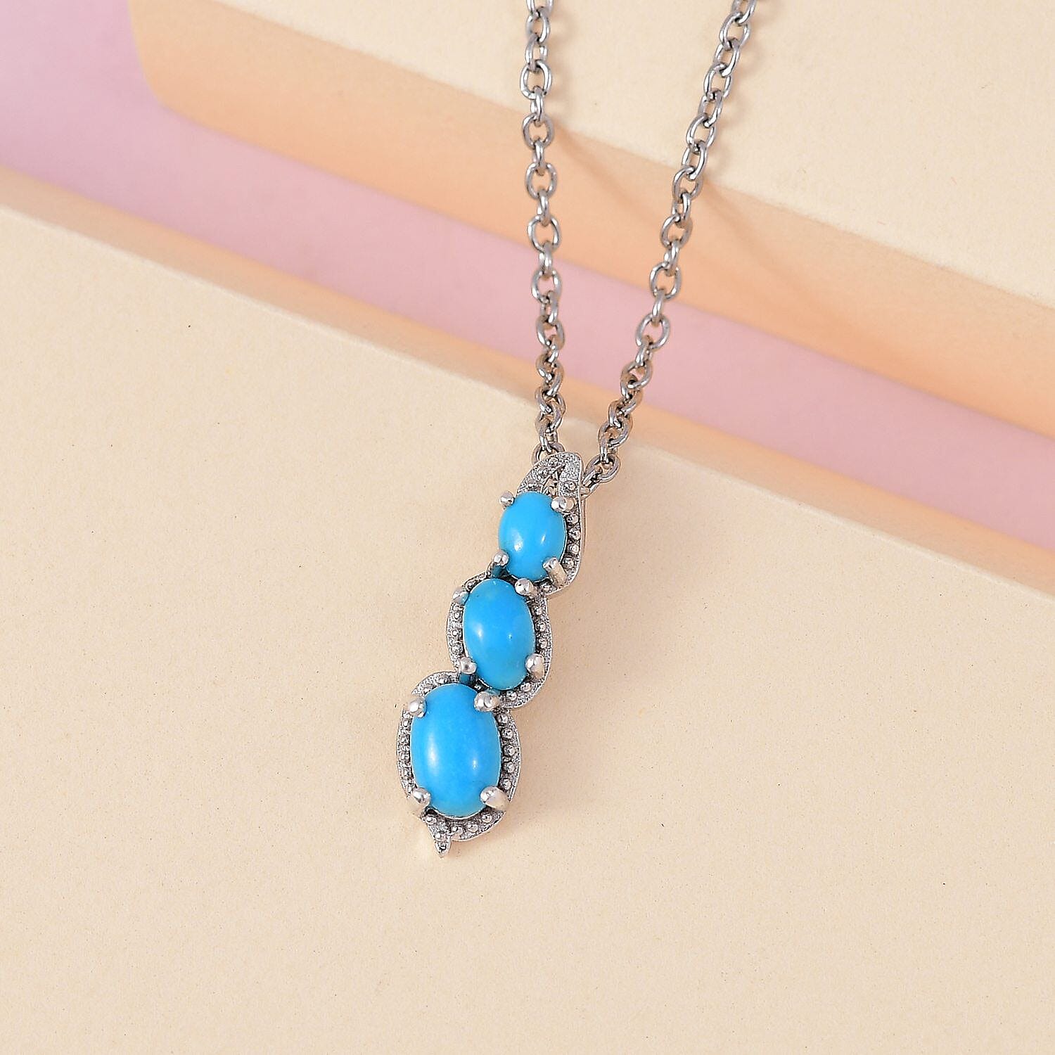 Arizona Sleeping Beauty Turquoise Pendant with Chain (Size 20) in Platinum Overlay Sterling Silver