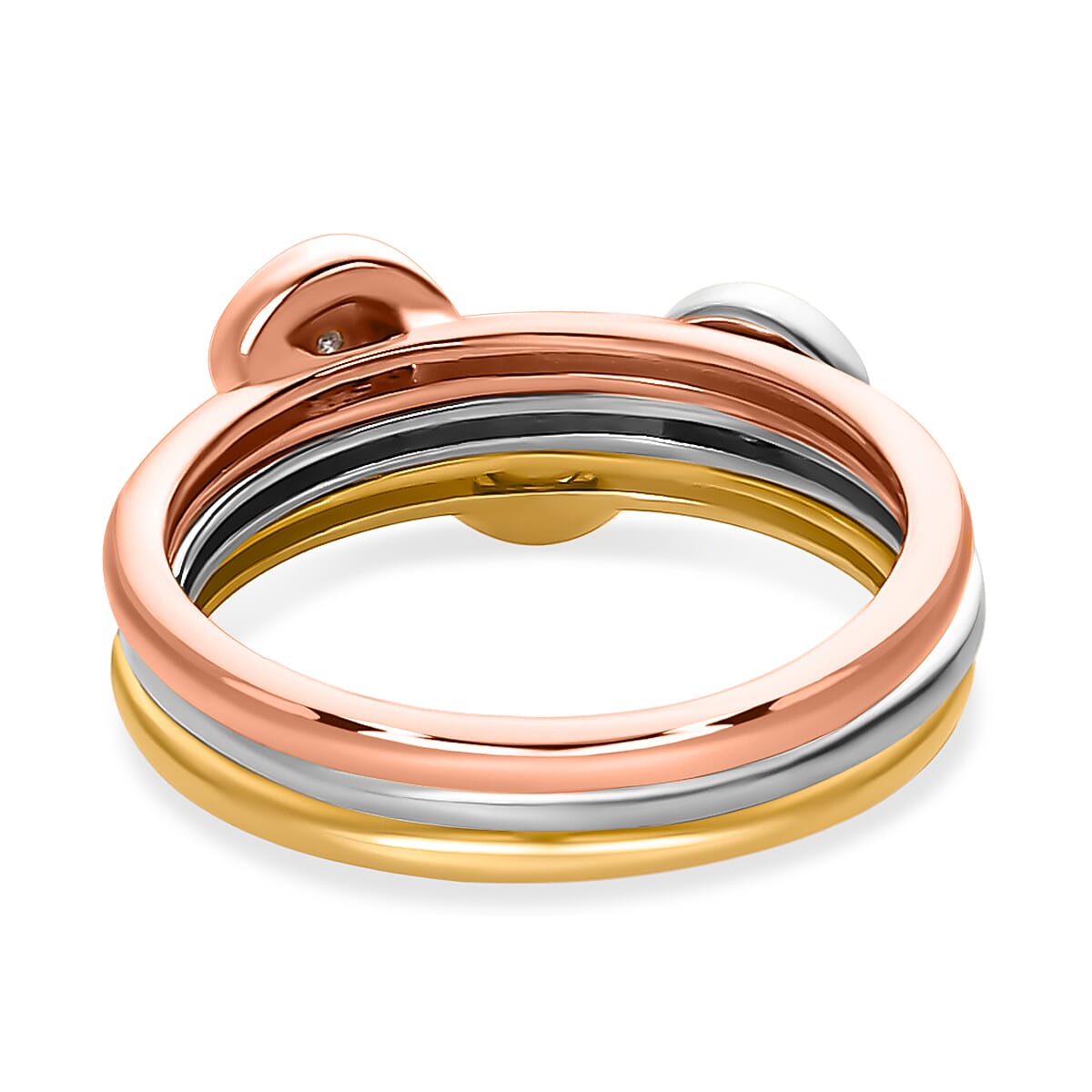 Set of 3 -  Diamond Stackable Ring in Platinum Overlay and 18K Rose and Yellow Gold Vermeil Plated Sterling Silver 0.03 Ct.