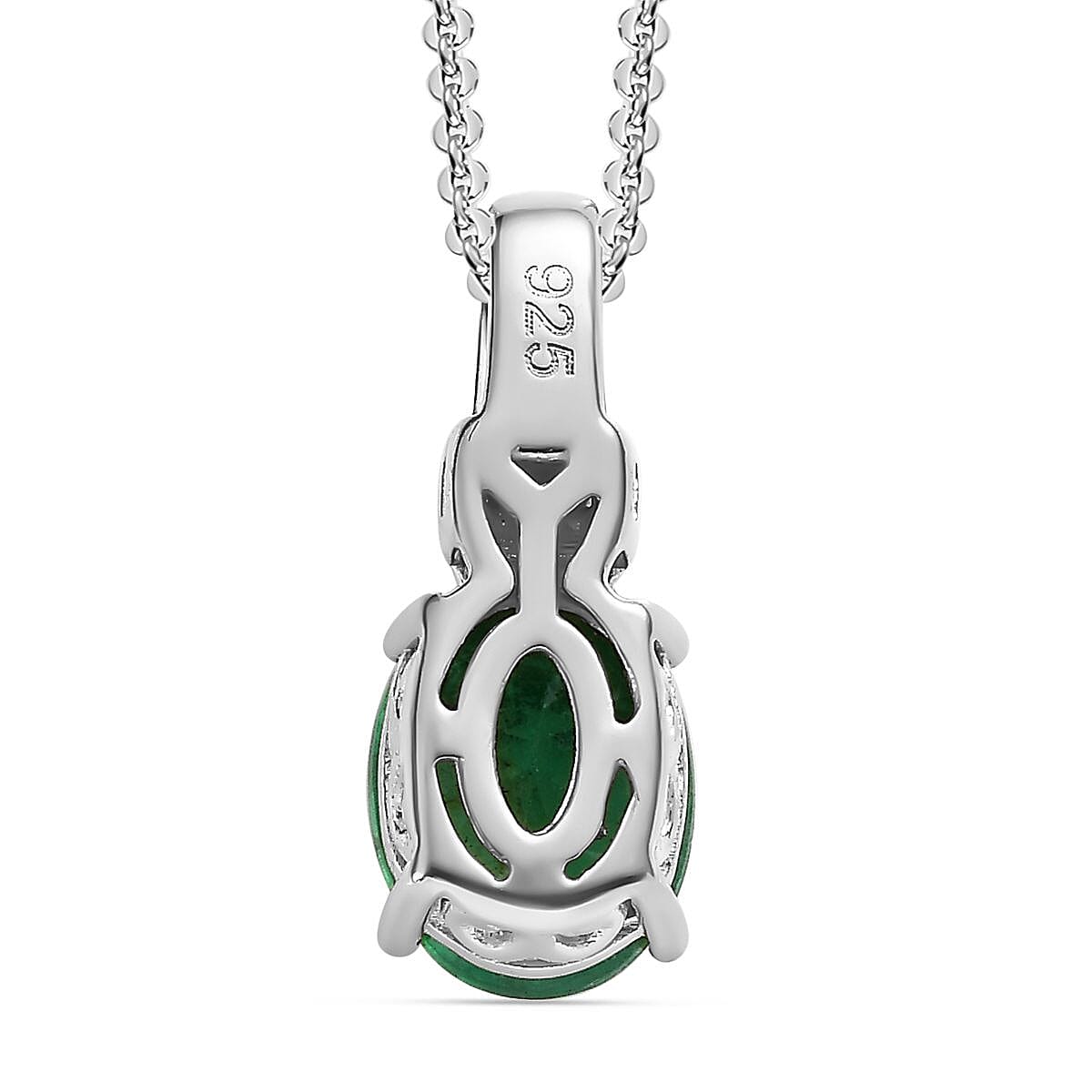 Zambian Emerald & Diamond Pendant With Chain (Size 20) in Platinum Overlay Sterling Silver 1.25 Ct