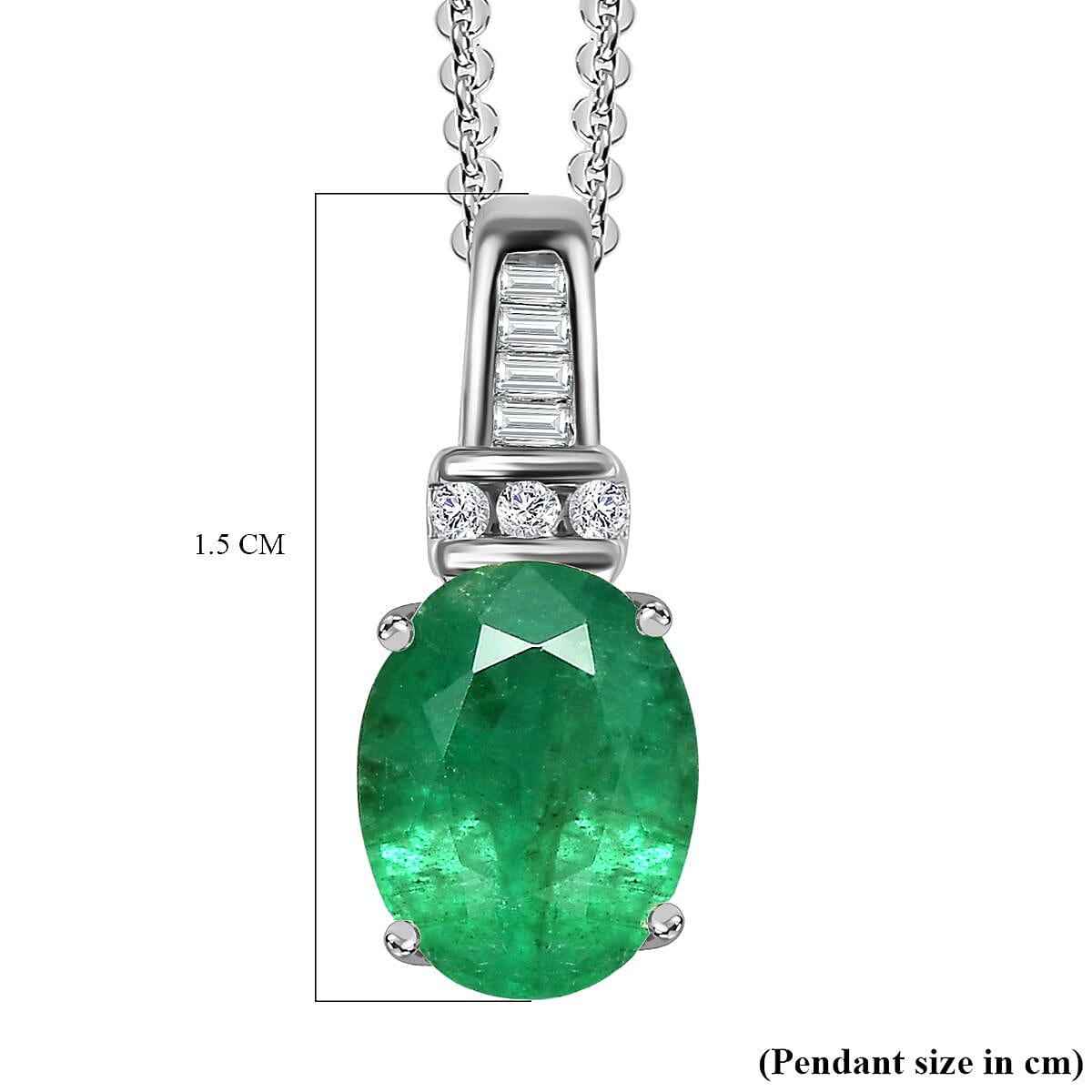 Zambian Emerald & Diamond Pendant With Chain (Size 20) in Platinum Overlay Sterling Silver 1.25 Ct