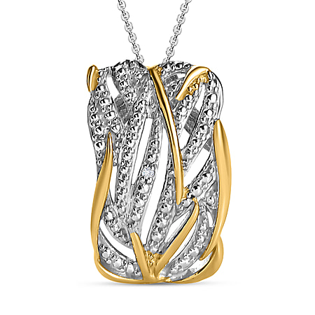 Diamond Pendant with Chain Size 20 Inch in Sterling Silver with Platinum and 18K Vermeil Yellow Gold