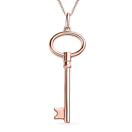 Key Pendant with Chain (Size - 20) in Sterling Silver with 18K Vermeil Rose Gold