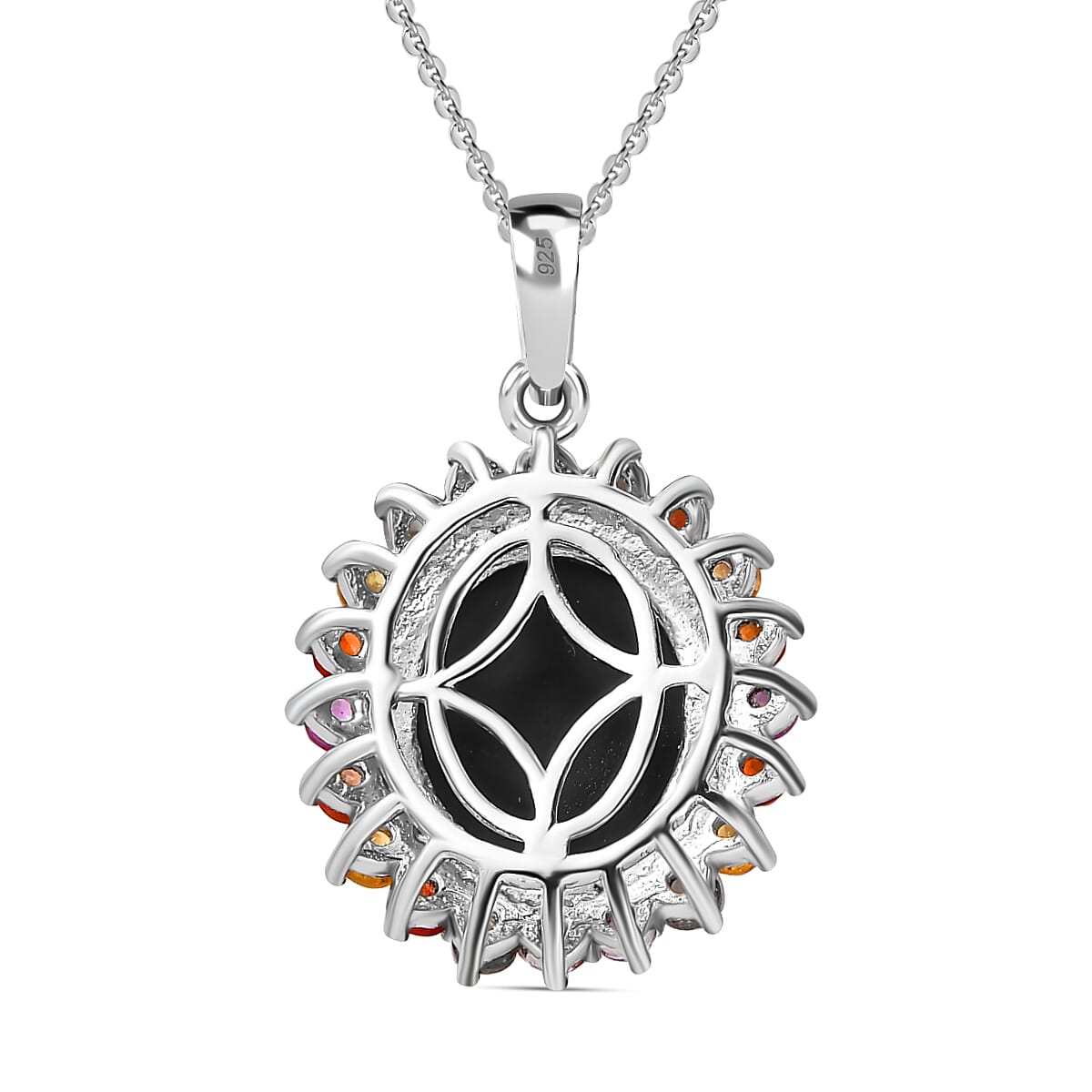 Boulder Opal & Multi Sapphire Pendant with Chain (Size 20) in Platinum Overlay Sterling Silver 3.77 Ct