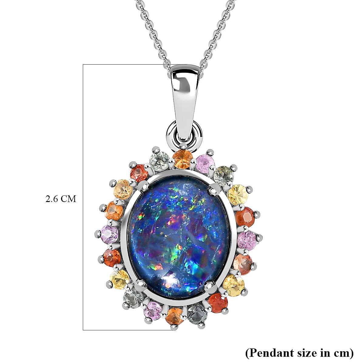 Boulder Opal & Multi Sapphire Pendant with Chain (Size 20) in Platinum Overlay Sterling Silver 3.77 Ct