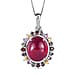 African Ruby & Multi Sapphire Halo Pendant With Chain (Size 20) in Platinum Overlay Sterling Silver 9.12 Ct