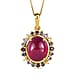 African Ruby & Multi Sapphire Halo Pendant With Chain (Size 20) in Platinum Overlay Sterling Silver 9.12 Ct