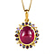 Ruby (FF) & Multi Sapphire Halo Pendant With Chain (Size 20) in 18K Vermeil Yellow Gold Plated Sterling Silver 9.12 Ct