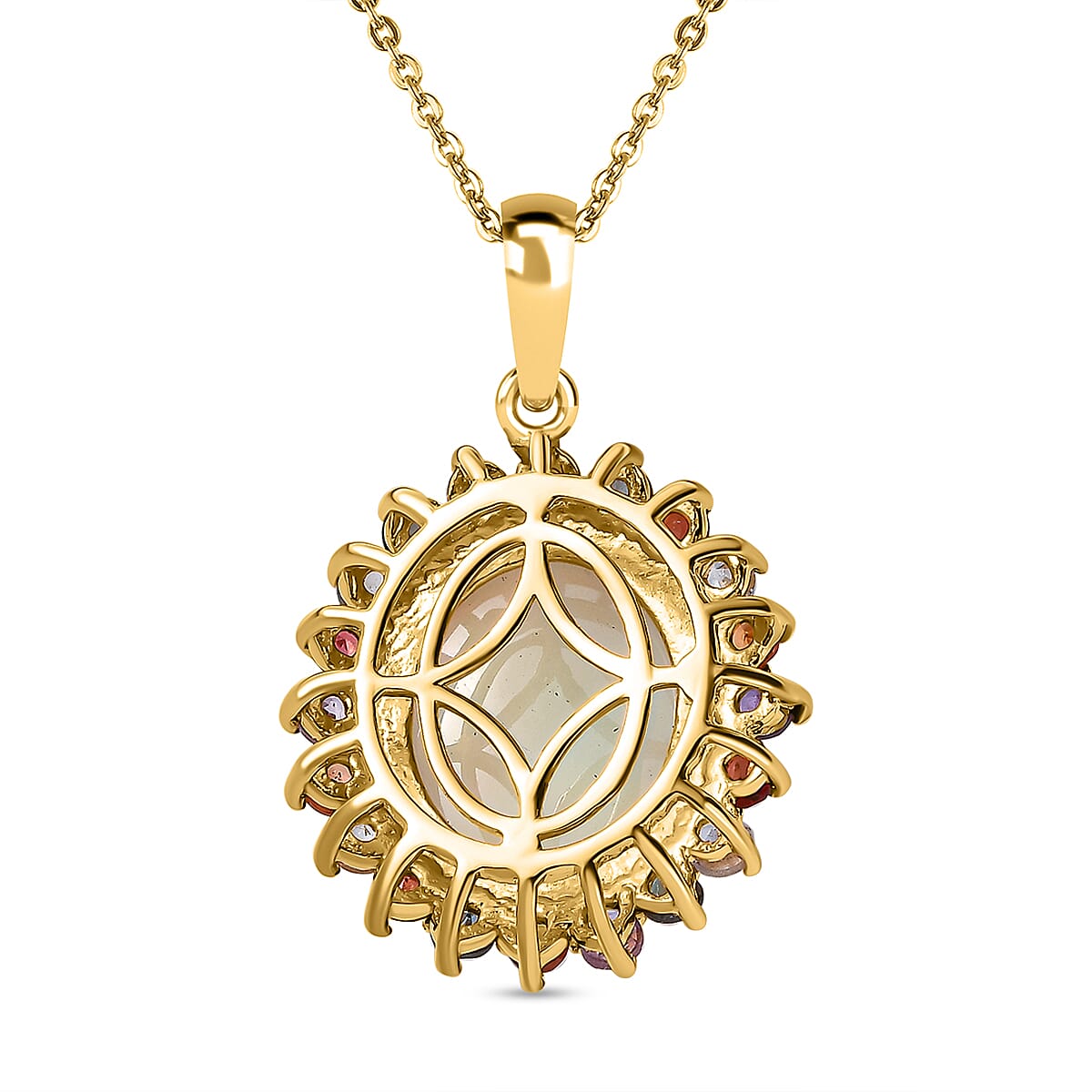 Ethiopian Welo Opal & Multi Sapphire Pendant with Chain (Size 20) in 18K Yellow Gold Vermeil Plated Sterling Silver 4.154 Ct