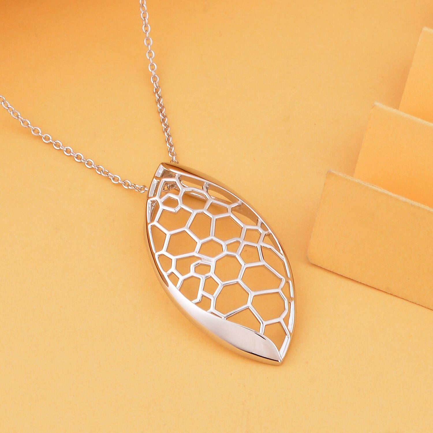 Lucy Q Honeycomb Collection - Rhodium Overlay Sterling Silver Pendant with Chain (Size 18-20-24 Inch)