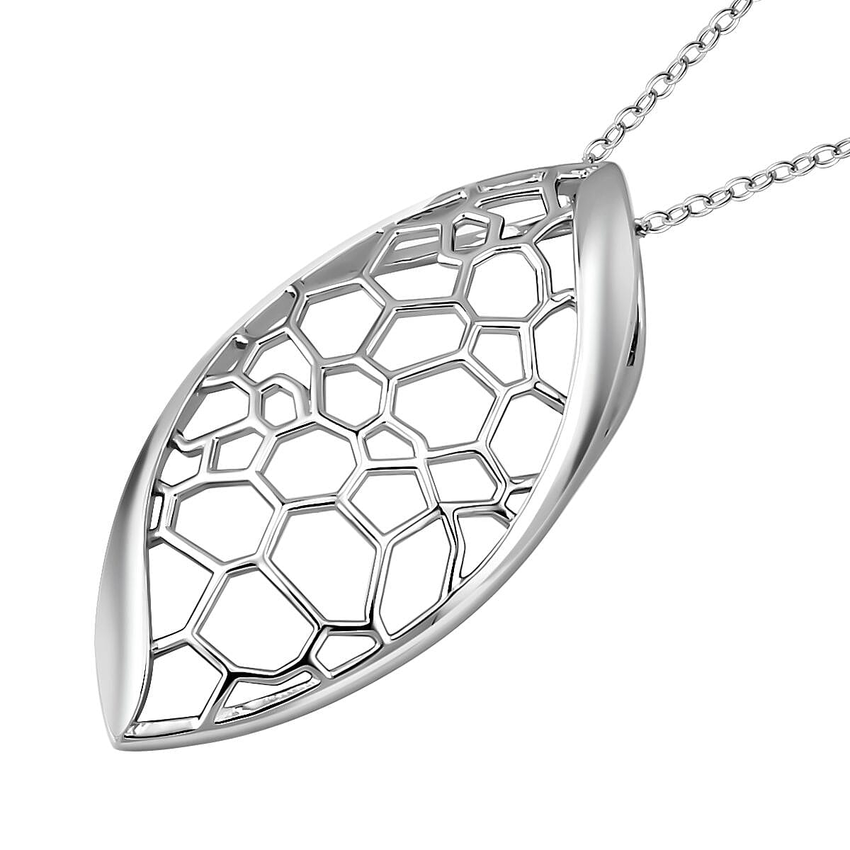 Lucy Q Honeycomb Collection - Rhodium Overlay Sterling Silver Pendant with Chain (Size 18-20-24 Inch)