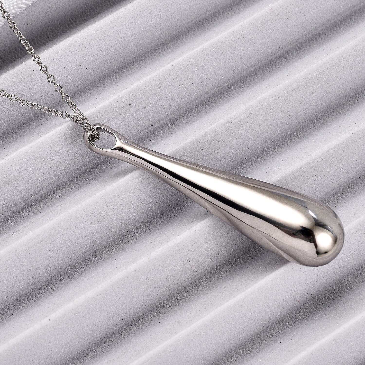 LucyQ Drip Collection - Pendant with Chain (Size - 18-28-32) in Rhodium Overlay Sterling Silver, Silver Wt. 30.80 Gms