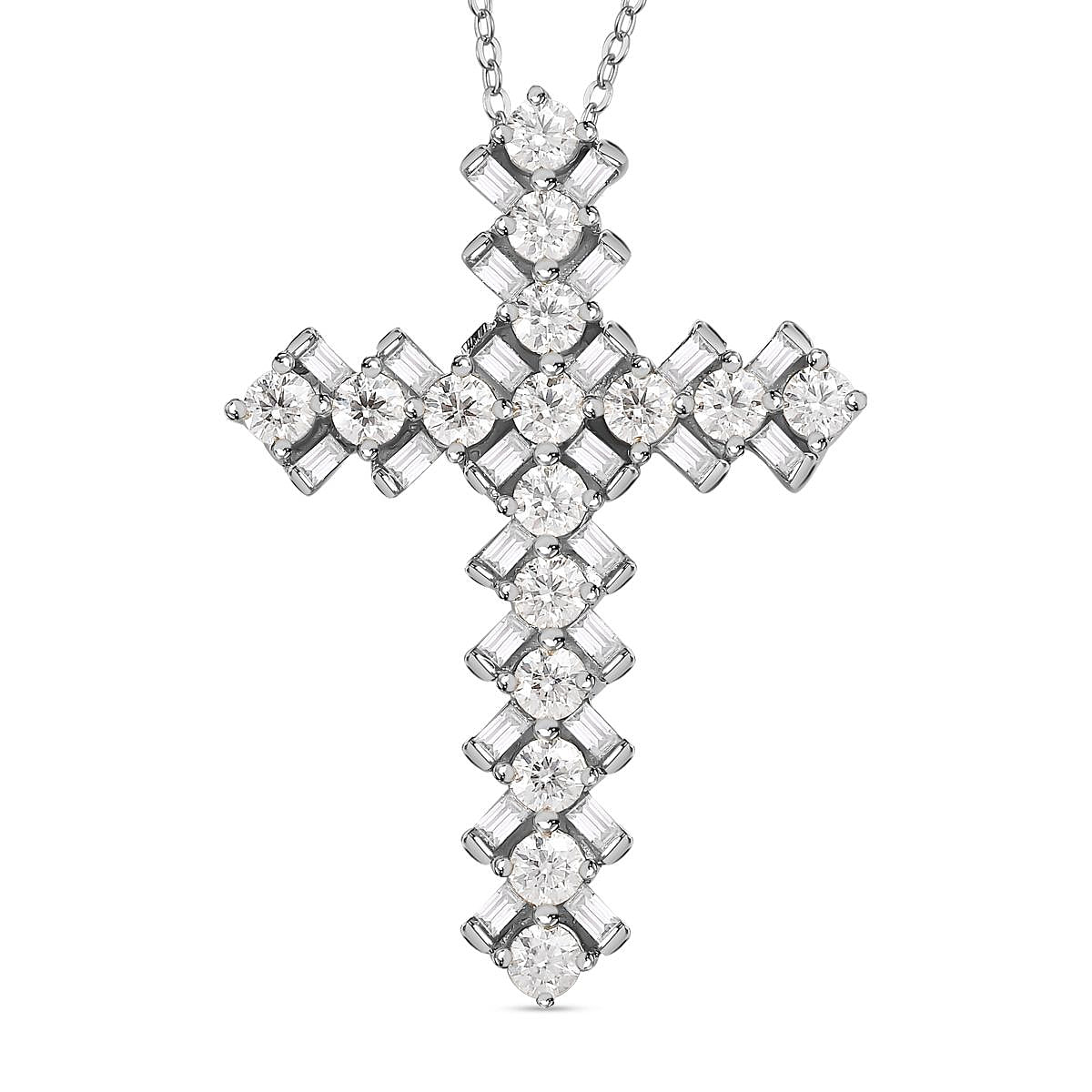 Moissanite Pendant with Chain (Size 20) in Platinum Overlay Sterling Silver 3.30 Ct