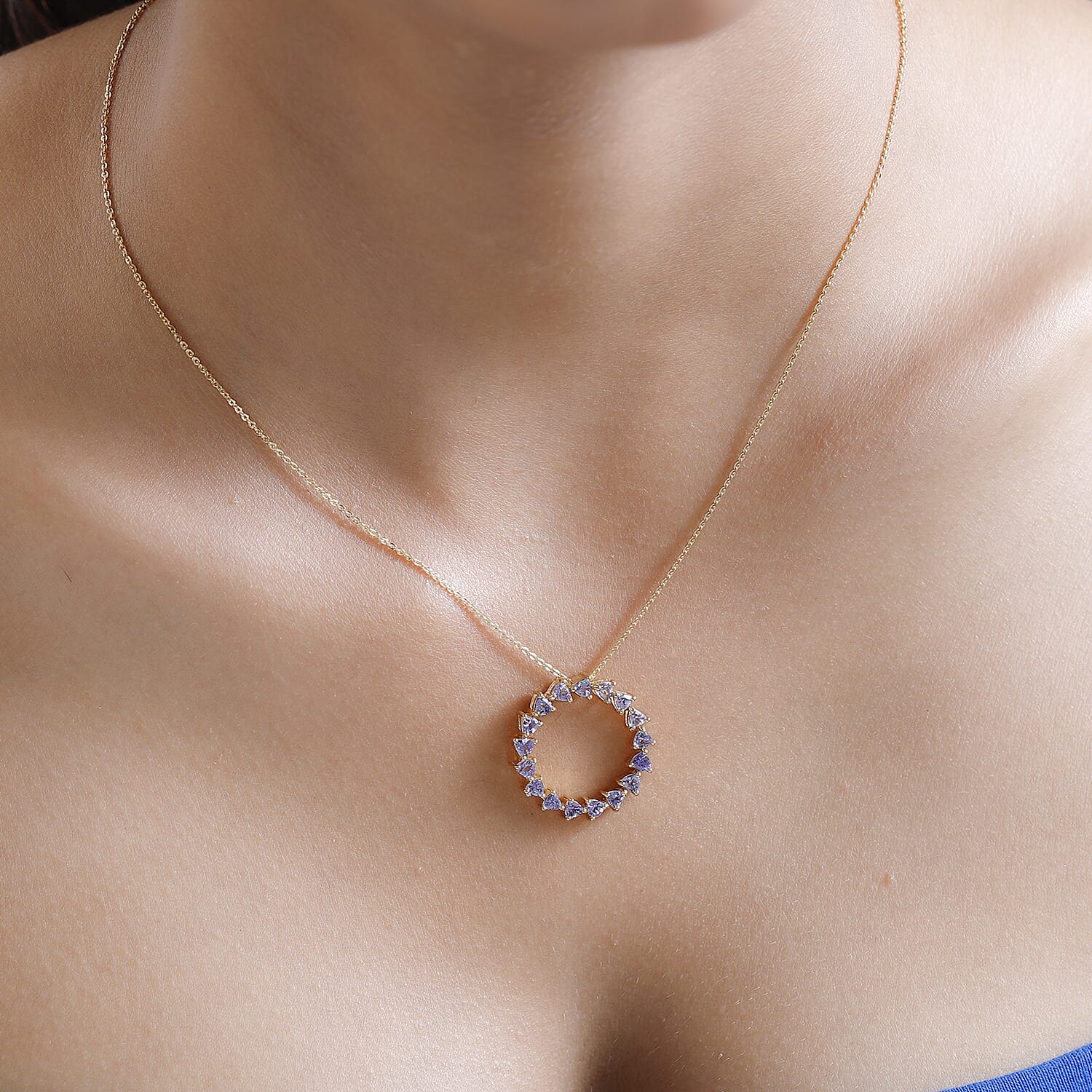 Tanzanite Pendant with Chain (Size 20) in 18K Vermeil Yellow Gold Plated Sterling Silver 1.70 Ct