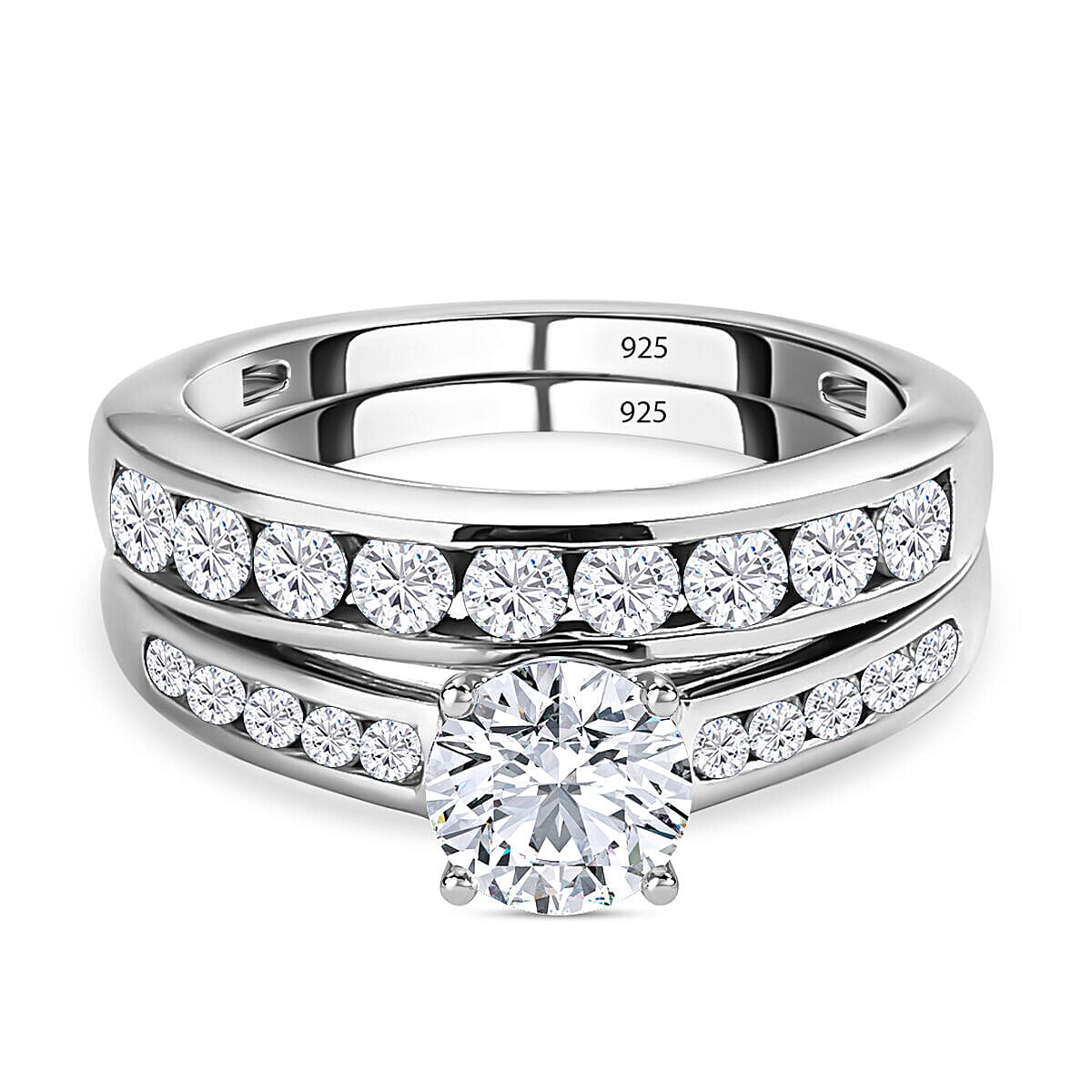 Set of 2 - Moissanite Stackable Ring in Platinum Overlay Sterling Silver 1.85 Ct.