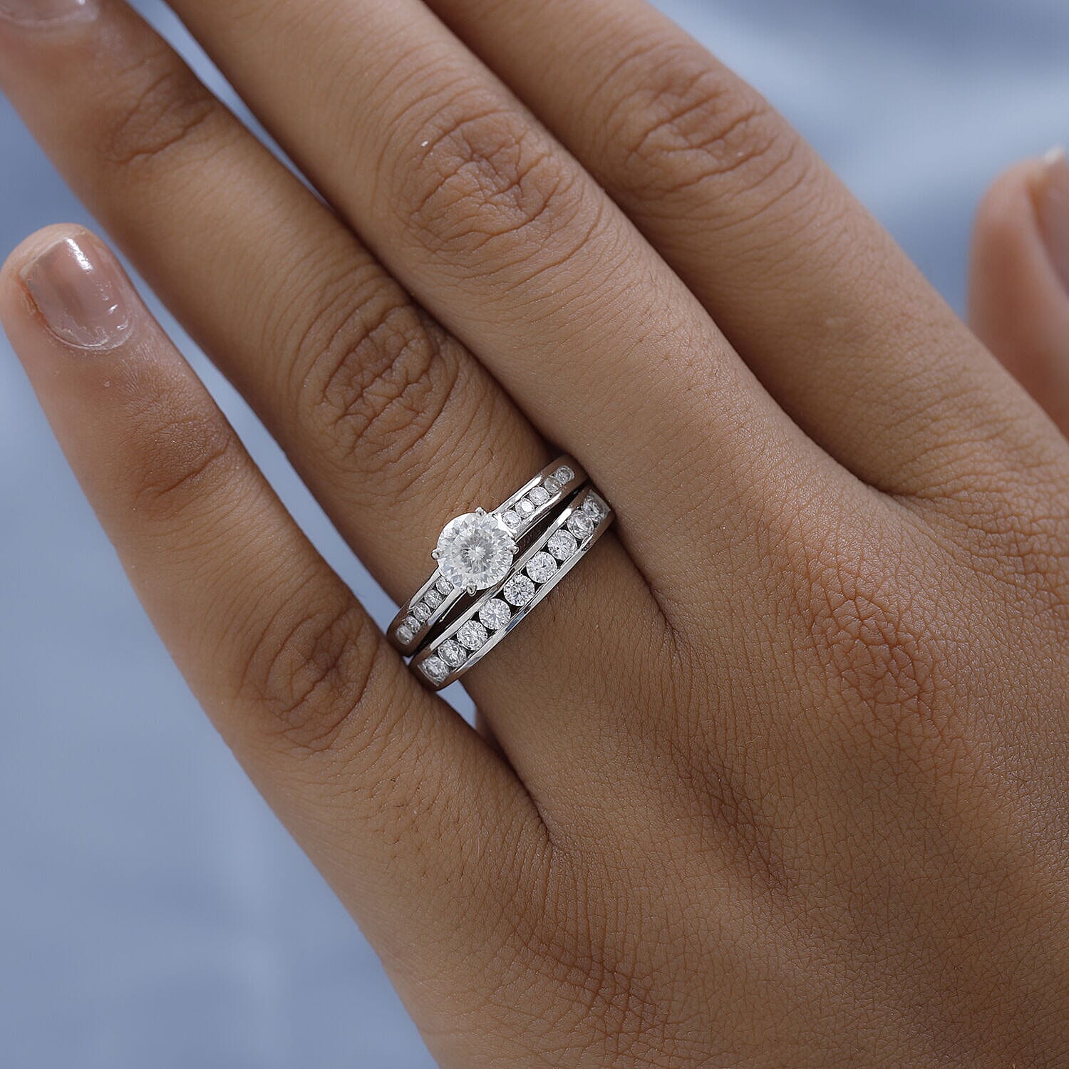 Set of 2 - Moissanite Stackable Ring in Platinum Overlay Sterling Silver 1.85 Ct.