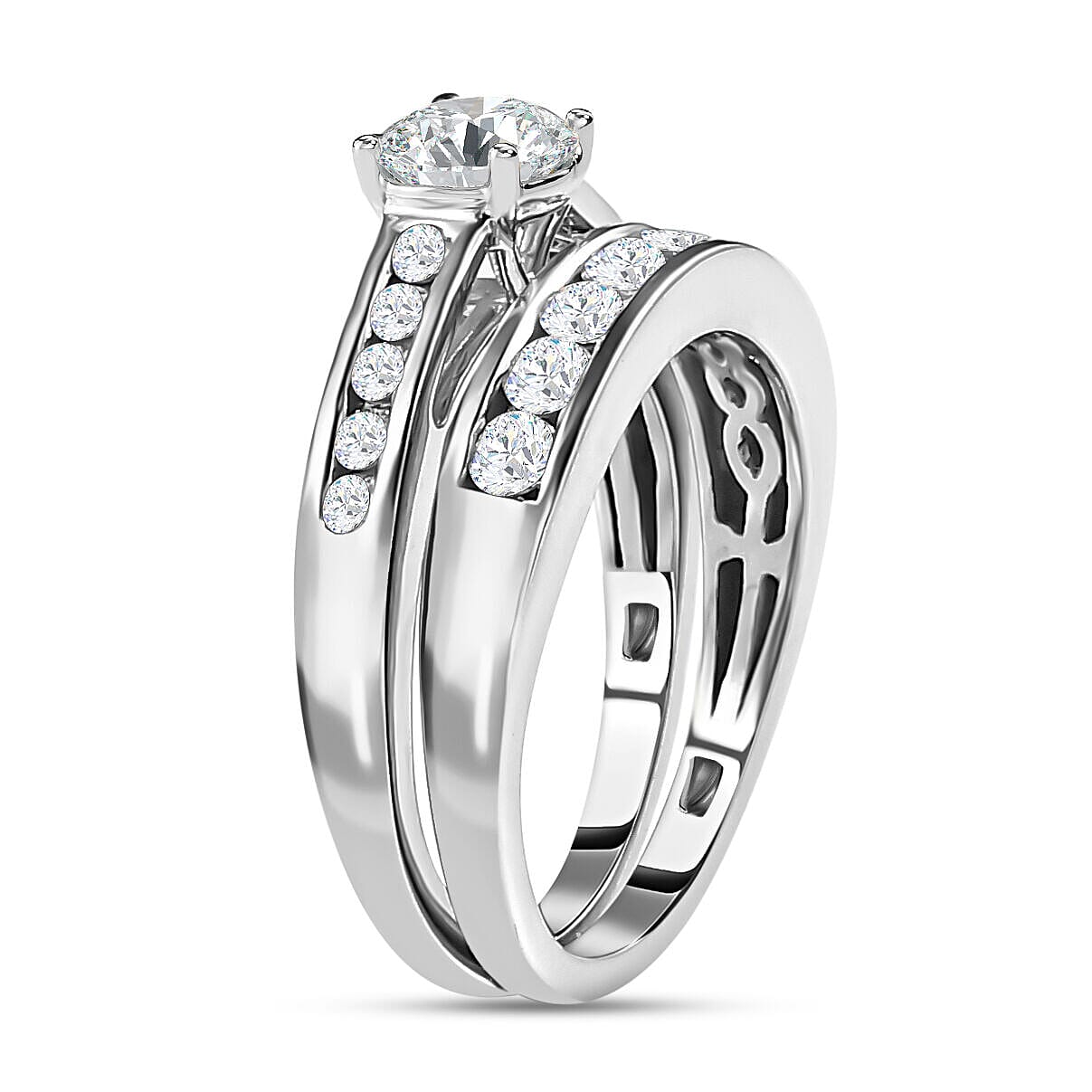 Set of 2 - Moissanite Stackable Ring in Platinum Overlay Sterling Silver 1.85 Ct.