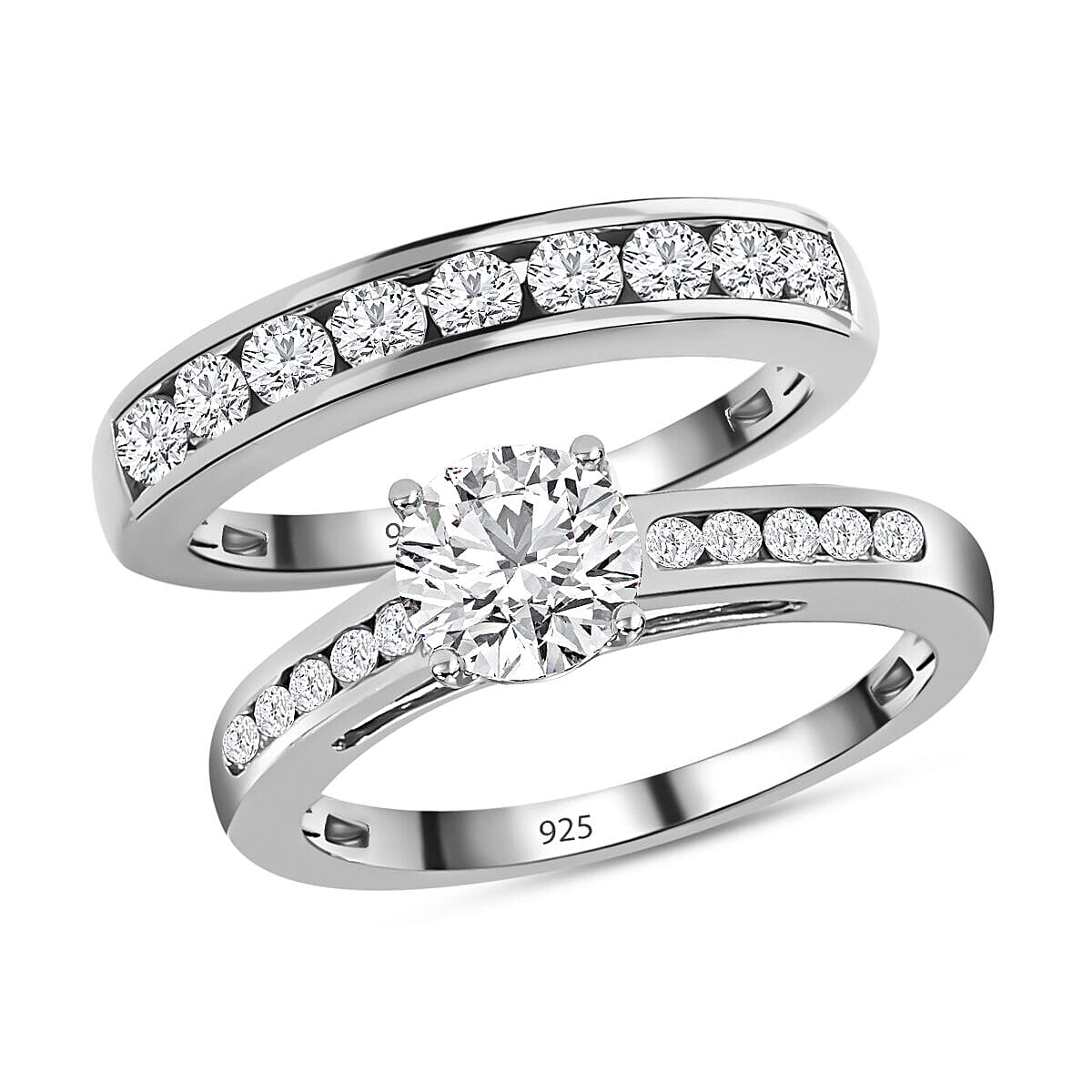 Set of 2 - Moissanite Stackable Ring in Platinum Overlay Sterling Silver 1.85 Ct.