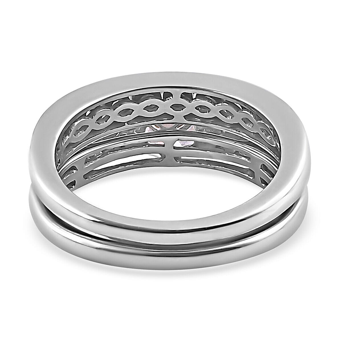 Set of 2 - Moissanite Stackable Ring in Platinum Overlay Sterling Silver 1.85 Ct.