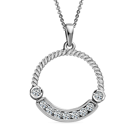 Moissanite Pendant with Chain (Size 20) in Platinum Overlay Sterling Silver