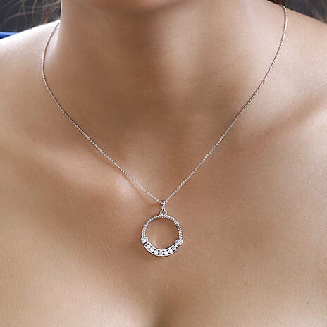 Moissanite Pendant with Chain (Size 20) in Platinum Overlay Sterling Silver