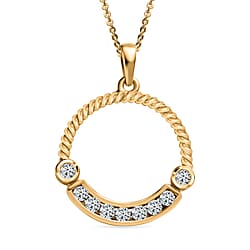 Moissanite Pendant with Chain (Size 20) in Platinum Overlay Sterling Silver