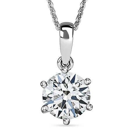Moissanite Pendant with Chain (Size 20) in Platinum Overlay Sterling Silver 1.72 Ct.