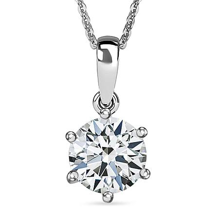 Moissanite Pendant with Chain (Size 20) in Platinum Overlay Sterling Silver  2.000  Ct.