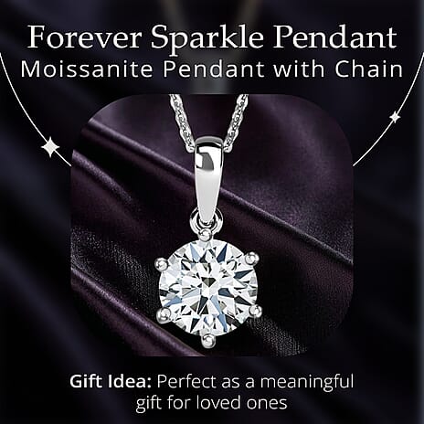 Moissanite Pendant with Chain (Size 20) in Platinum Overlay Sterling Silver 1.72 Ct.