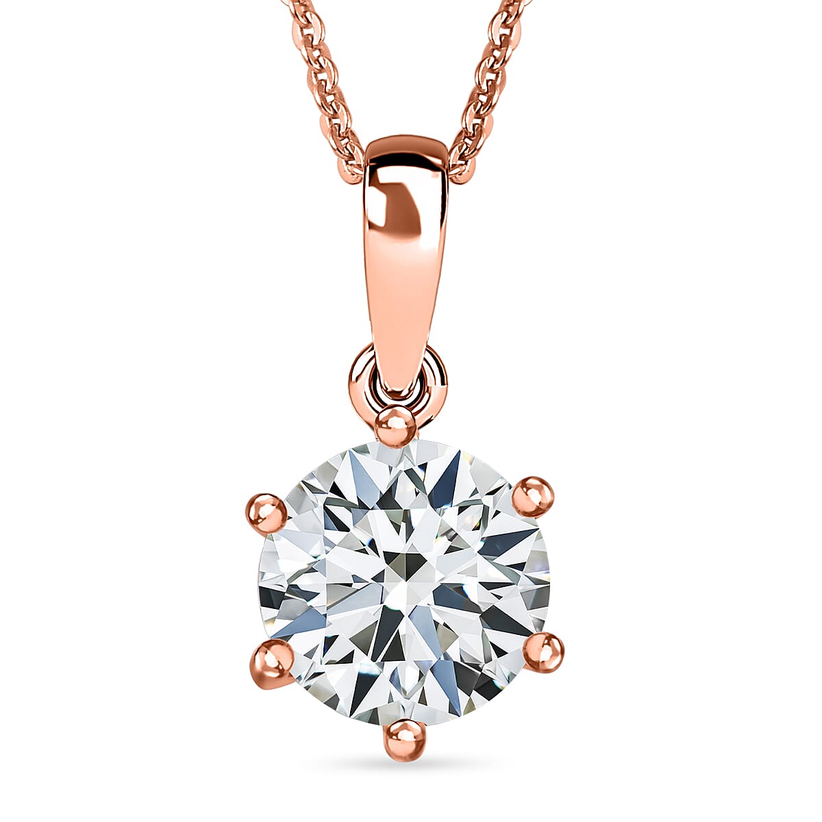 Moissanite Pendant with Chain (Size 20) in 18K Vermeil Rose Gold Plated Sterling Silver 1.75 Ct.