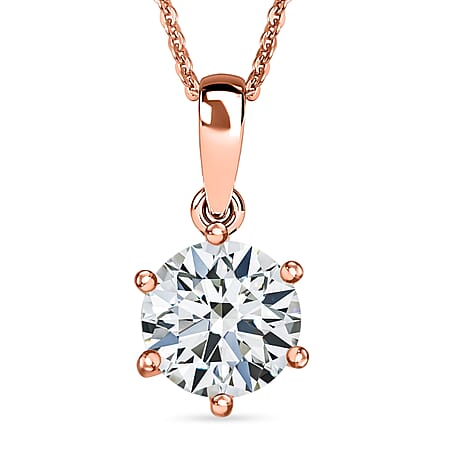 1.79 Ct. Moissanite Round Solitaire Pendant with Chain (Size 20) in 18K Vermeil Rose Gold Plated Sterling Silver