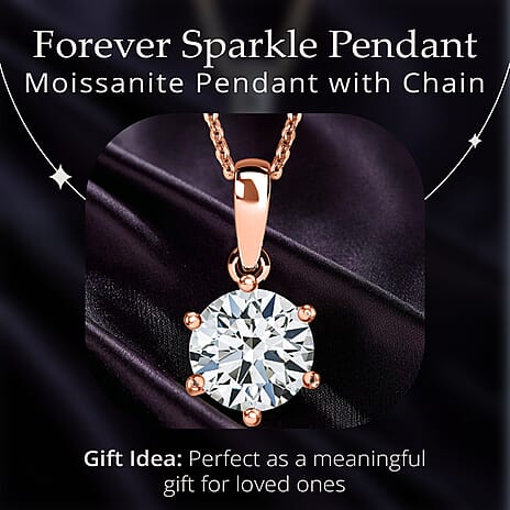 Moissanite Pendant with Chain (Size 20) in 18K Vermeil Rose Gold Plated Sterling Silver 1.75 Ct.