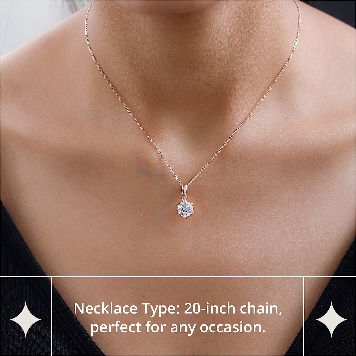 Moissanite Pendant with Chain (Size 20) in 18K Vermeil Rose Gold Plated Sterling Silver 1.75 Ct.