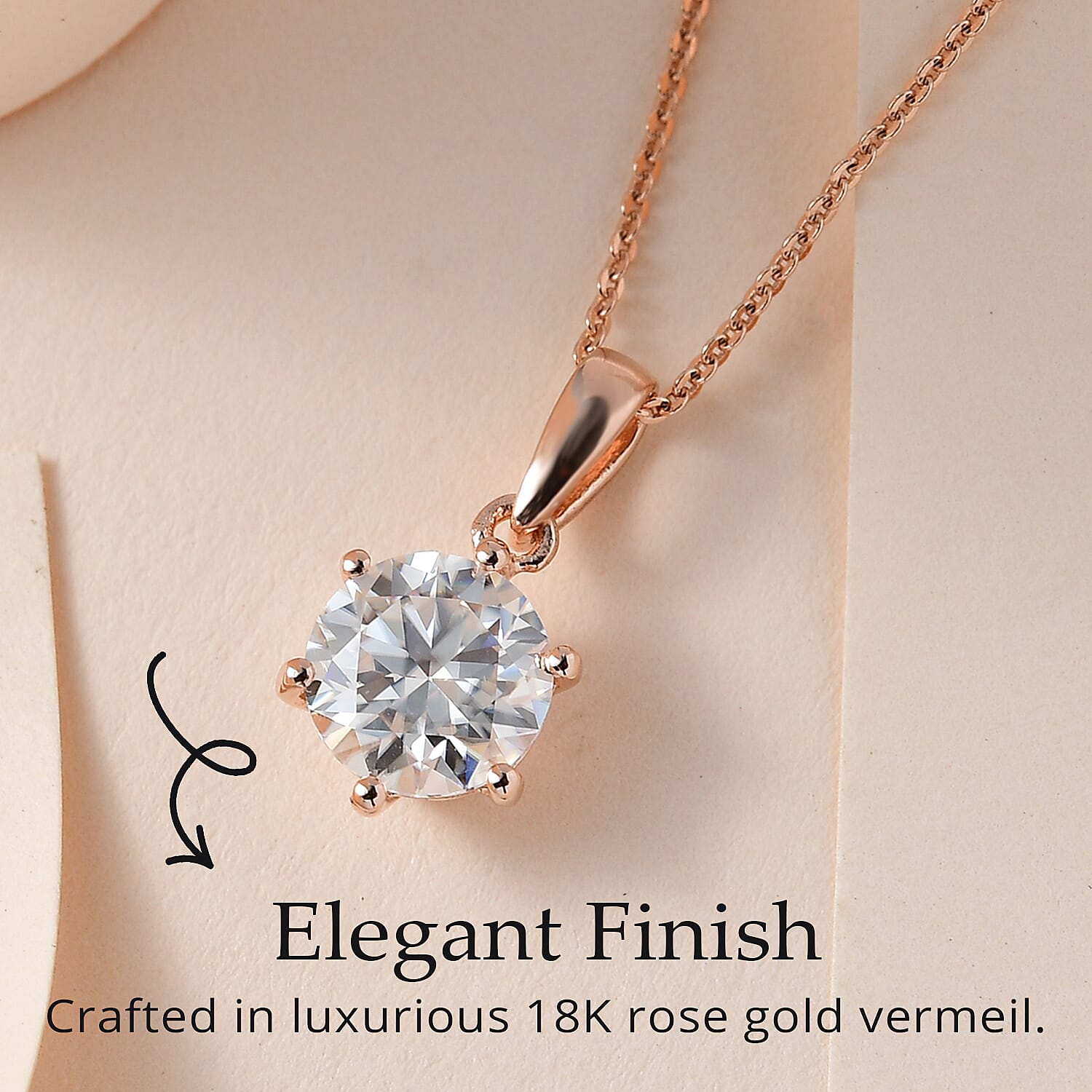 Moissanite Pendant with Chain (Size 20) in 18K Vermeil Rose Gold Plated Sterling Silver 1.75 Ct.