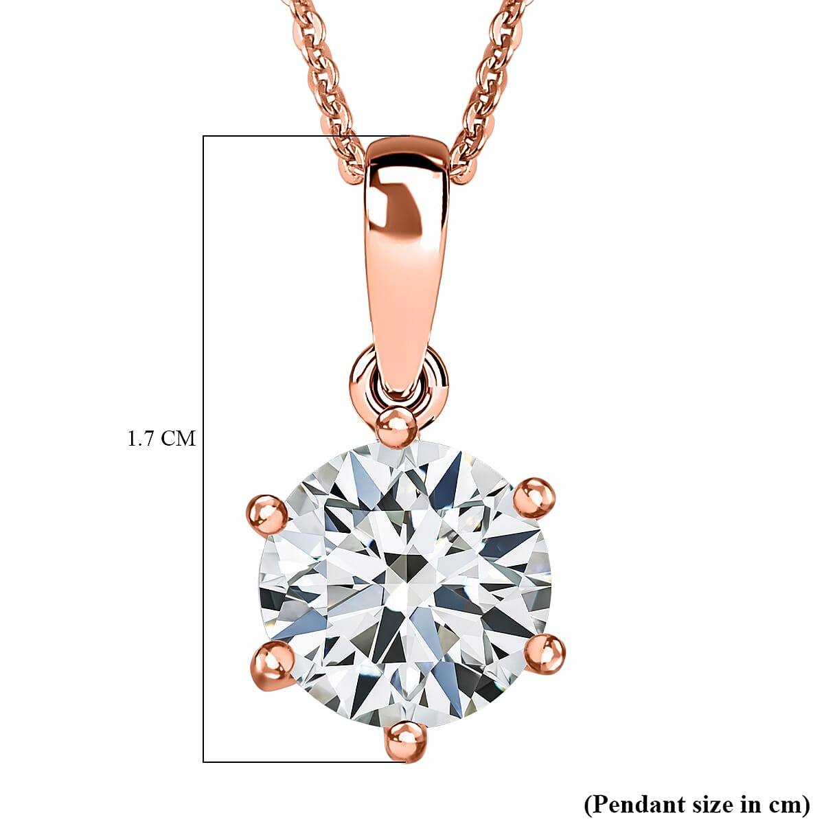 Moissanite Pendant with Chain (Size 20) in 18K Vermeil Rose Gold Plated Sterling Silver 1.75 Ct.