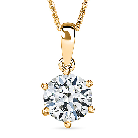 Moissanite Solitaire Pendant with Chain (Size 20) in 18K Vermeil YG Plated Sterling Silver 1.80 Ct.