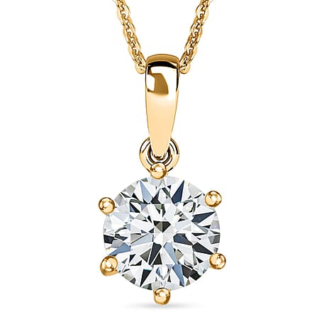 Moissanite Solitaire Pendant with Chain (Size 20) in 18K Vermeil Yellow Gold Plated Sterling Silver 1.79 Ct.