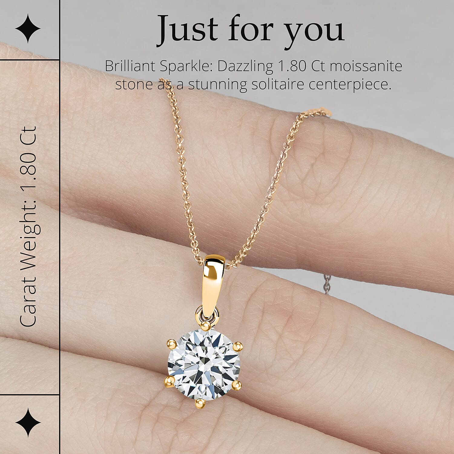 Moissanite Solitaire Pendant with Chain (Size 20) in 18K Vermeil Yellow Gold Plated Sterling Silver 1.79 Ct.